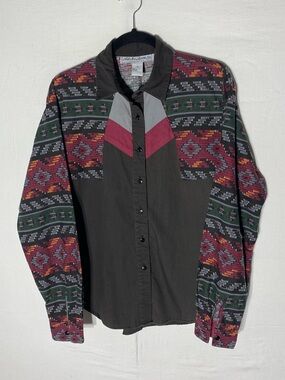 Vintage 90s Adobe Rose Brown Burgundy Western Southwestern Button Up Shirt M